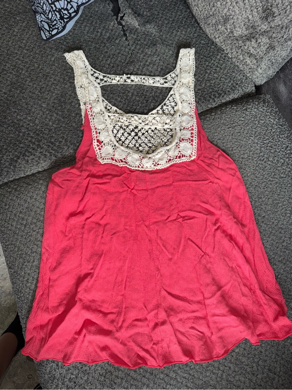 Rue21 Pink Tank with Ivory Crochet Lace Yoke